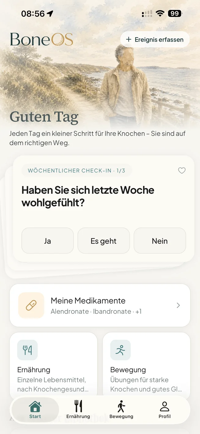 BoneOS weekly check-in screen